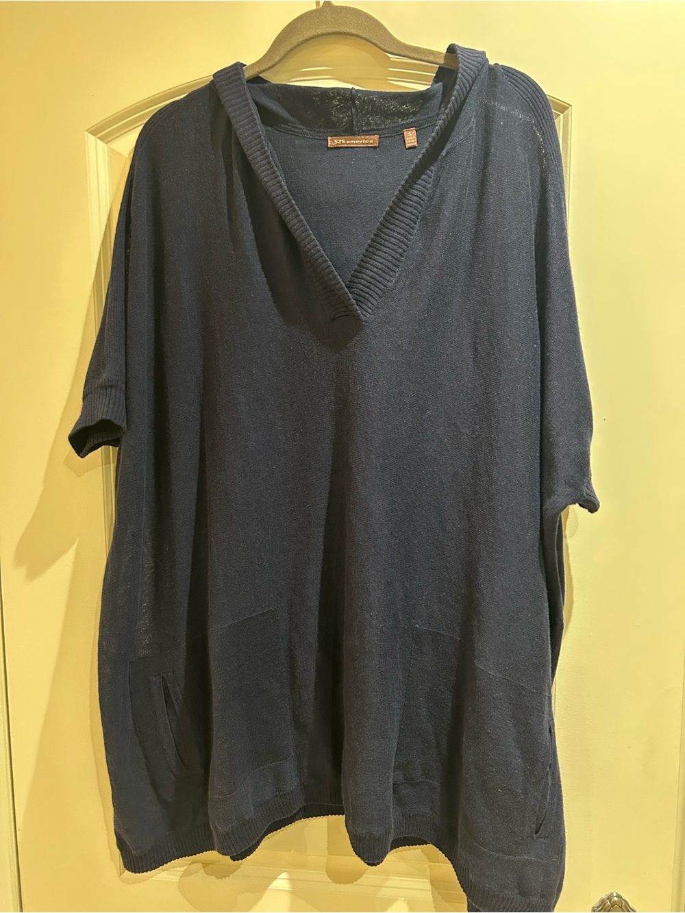525 America Navy Hooded Short Sleeve Sweater Poncho, size Small